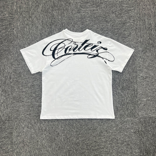 Signature Font Shoulder Print White Short Sleeve C-137
